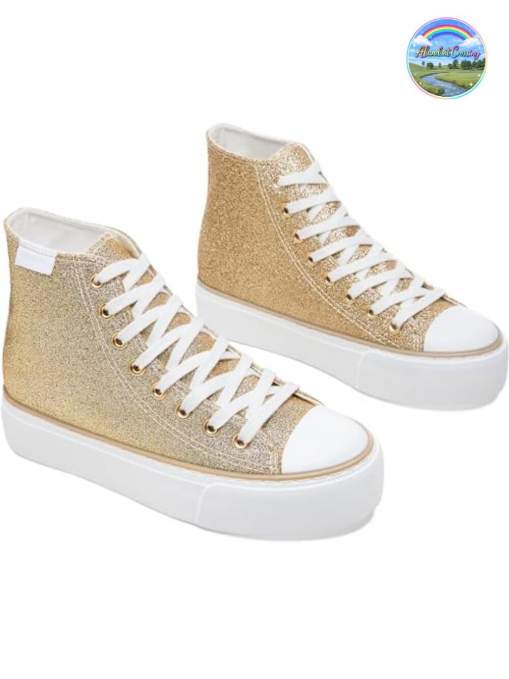 Glitter Platform High Top Fashion Sneakers Lace-Up Mid Calf Skate Shoes
